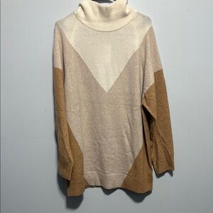 NWT Express Cream & Tan Cowl Turtleneck Tunic Sweater